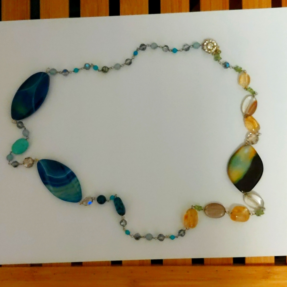 Anthropologie Blue and Green Gemstone Necklace